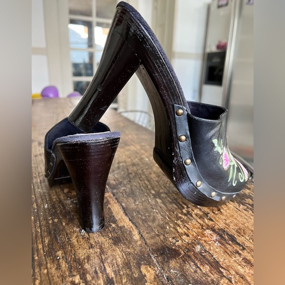 Seychelles platform Clogs Embroidery and Leather Floral Mules 4 inch Heels Sz 10 - Picture 4 of 8